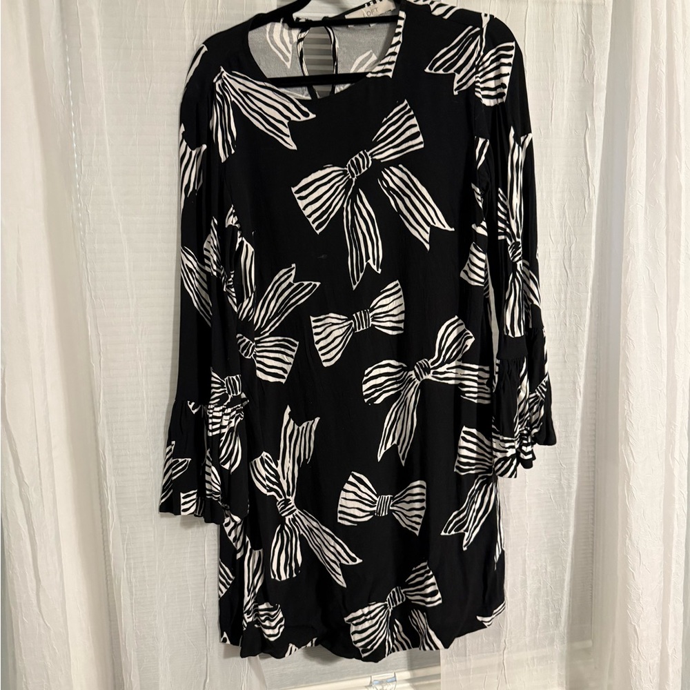 LOFT Black and White Bow Print Dress